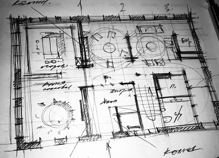 Так и создаются красивые и удобные интерьеры. Зарисовка планировки (этаж 250 м.кв) во время обеденного перерыва. Живу проектами...