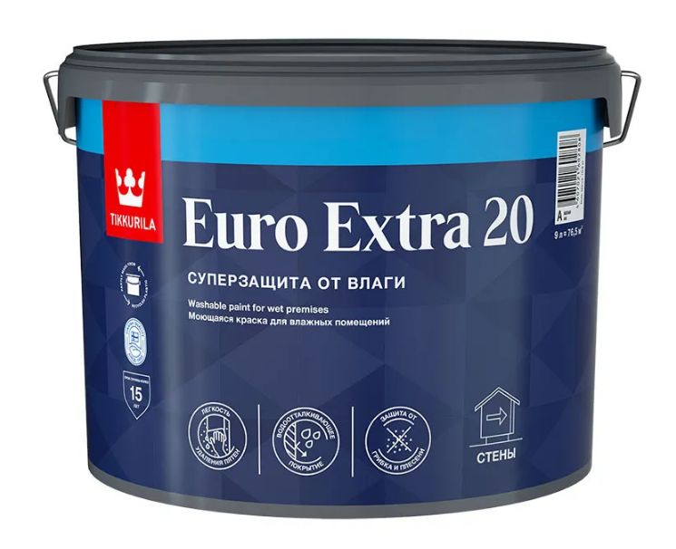 Tikkurila ВД краска интерьерная для влажных помещений EURO EXTRA 20 A п/мат 9л