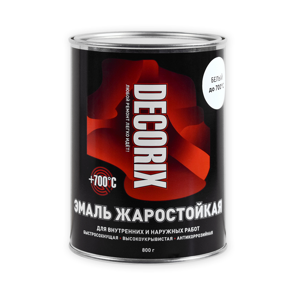 Эмаль жаростойкая, до +700С DECORIX, белая матовая, банка 0,8кг