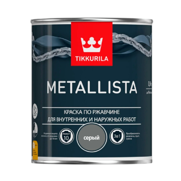 Tikkurila Краска по ржавчине METALLISTA  серая гл  0,9л