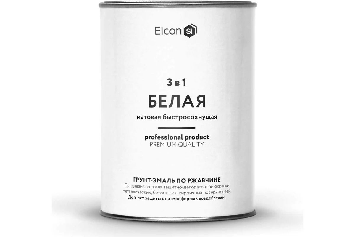 ELCON Грунт-эмаль по ржавчине 3 в 1 матовая белая 0,8 кг