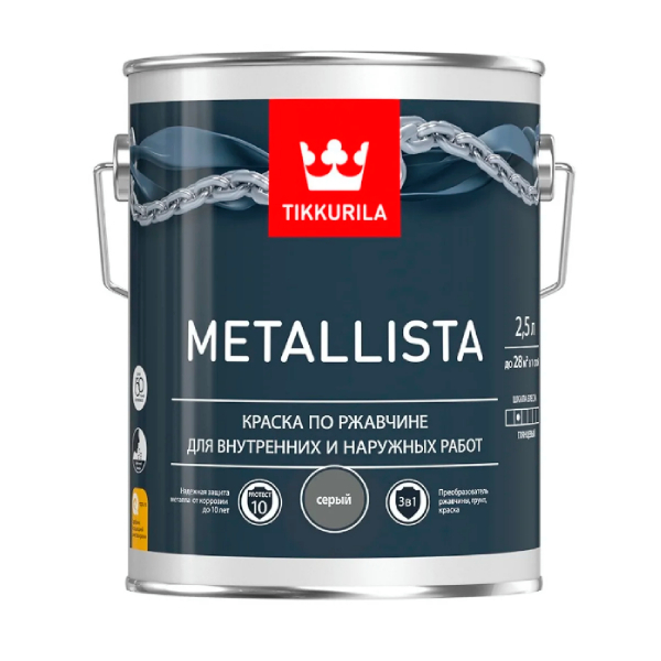 Tikkurila Краска по ржавчине METALLISTA  серая гл  2,5л