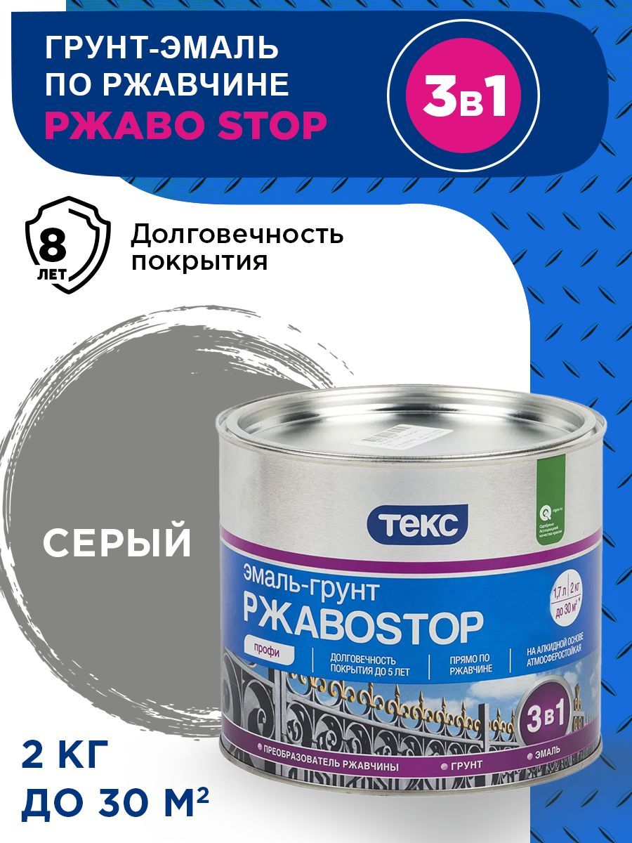 TEKS Profi Эмаль-грунт РжавоStop ПРОФИ серая гл 2кг