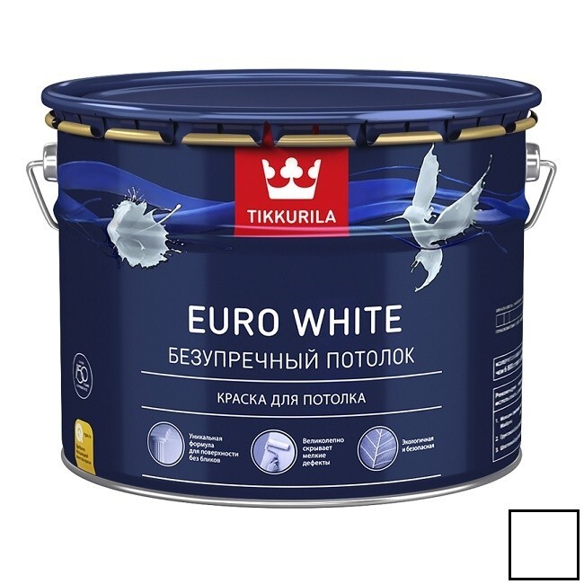 Tikkurila ВД краска для потолка EURO WHITE белая гл/мат 9л